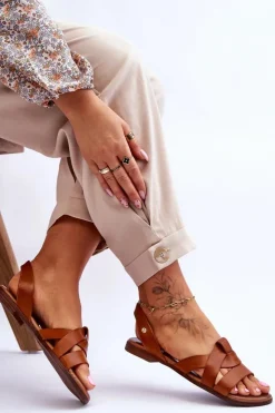 Damskie Zazoo 40185 Wygodne Skórzane Wsuwane Sandały Brązowe