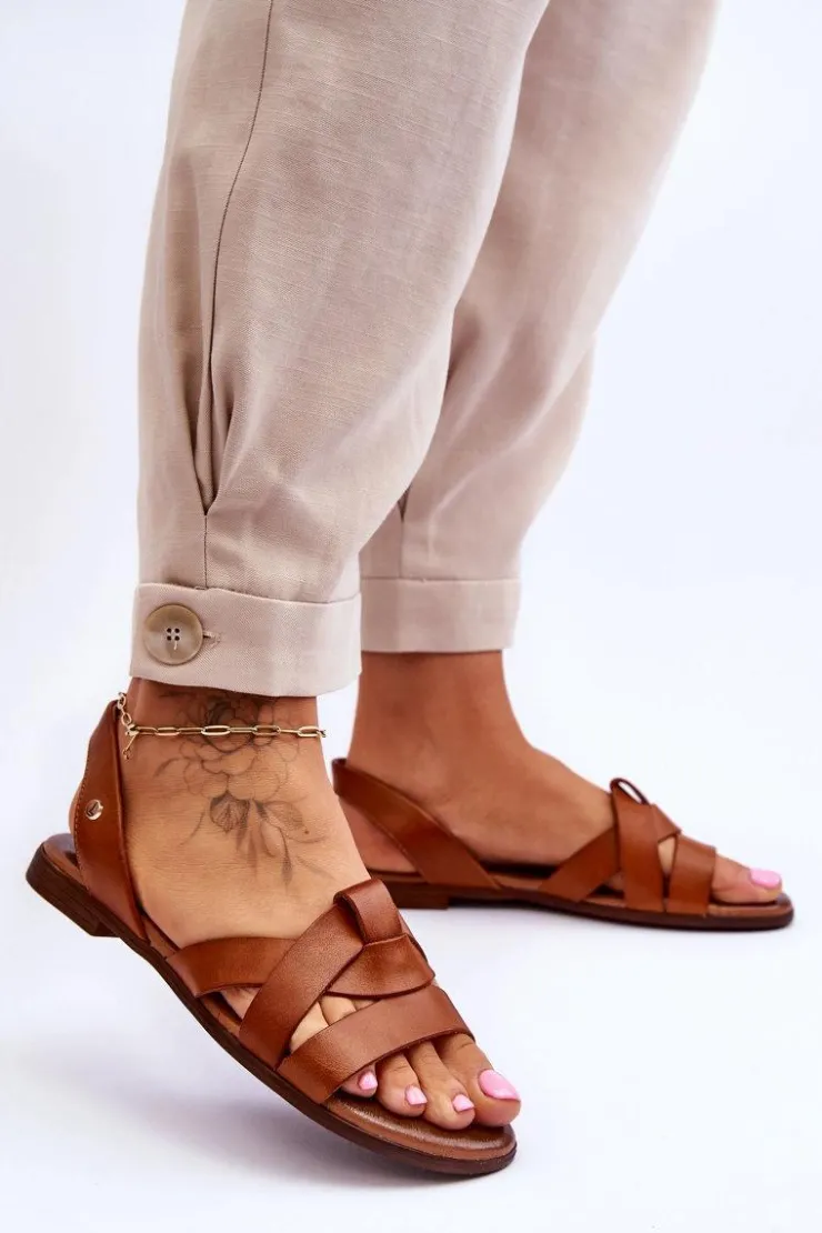 Damskie Zazoo 40185 Wygodne Skórzane Wsuwane Sandały Brązowe