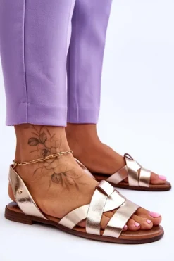 Zazoo 40185 Wygodne Skórzane Wsuwane Sandały Złote Złoty