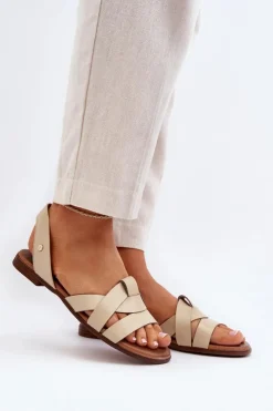 Zazoo Sandały Płaskie*40185 Wygodne Skórzane Wsuwane Sandały Beżowe Beżowy