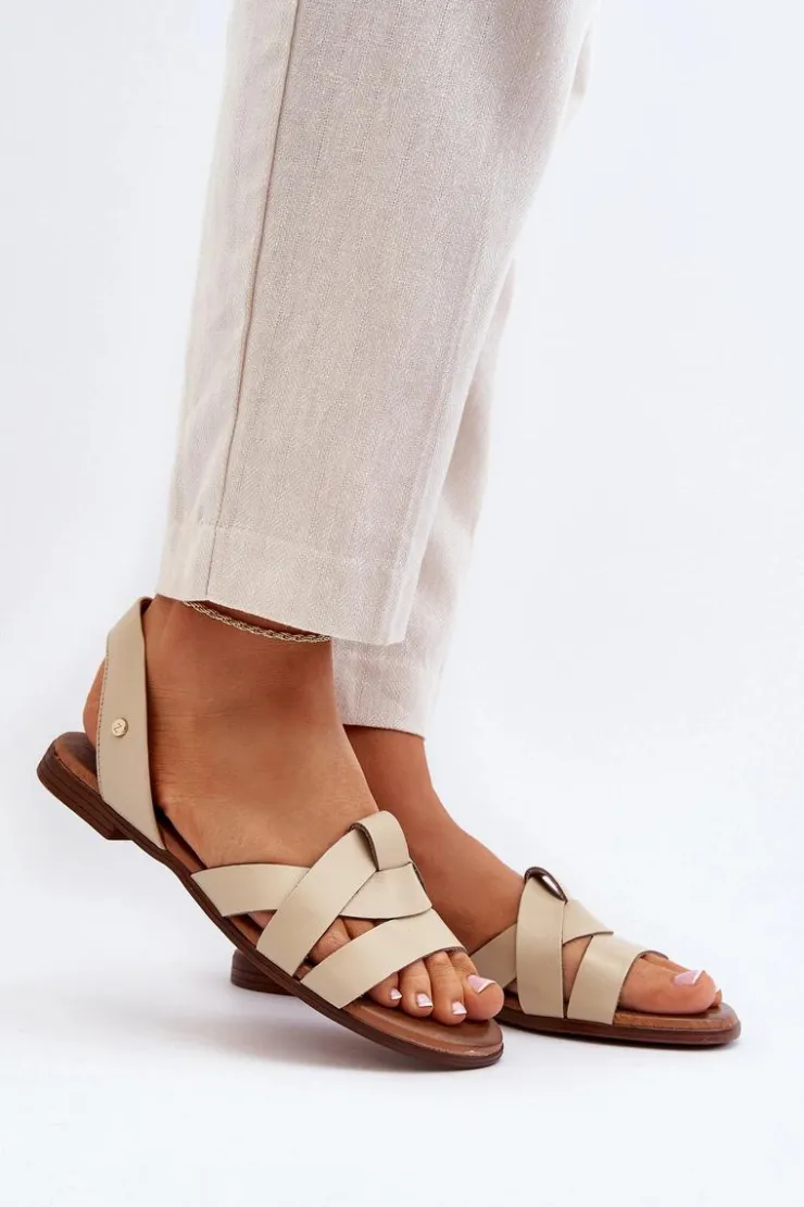 Zazoo Sandały Płaskie*40185 Wygodne Skórzane Wsuwane Sandały Beżowe Beżowy