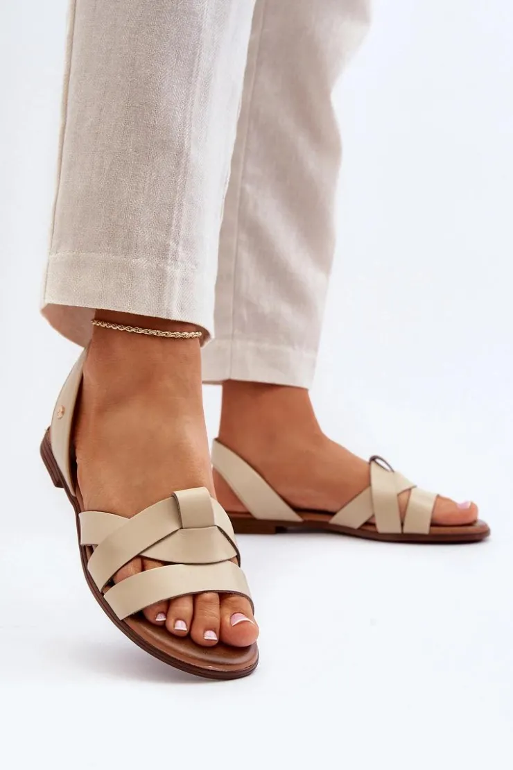 Zazoo Sandały Płaskie*40185 Wygodne Skórzane Wsuwane Sandały Beżowe Beżowy