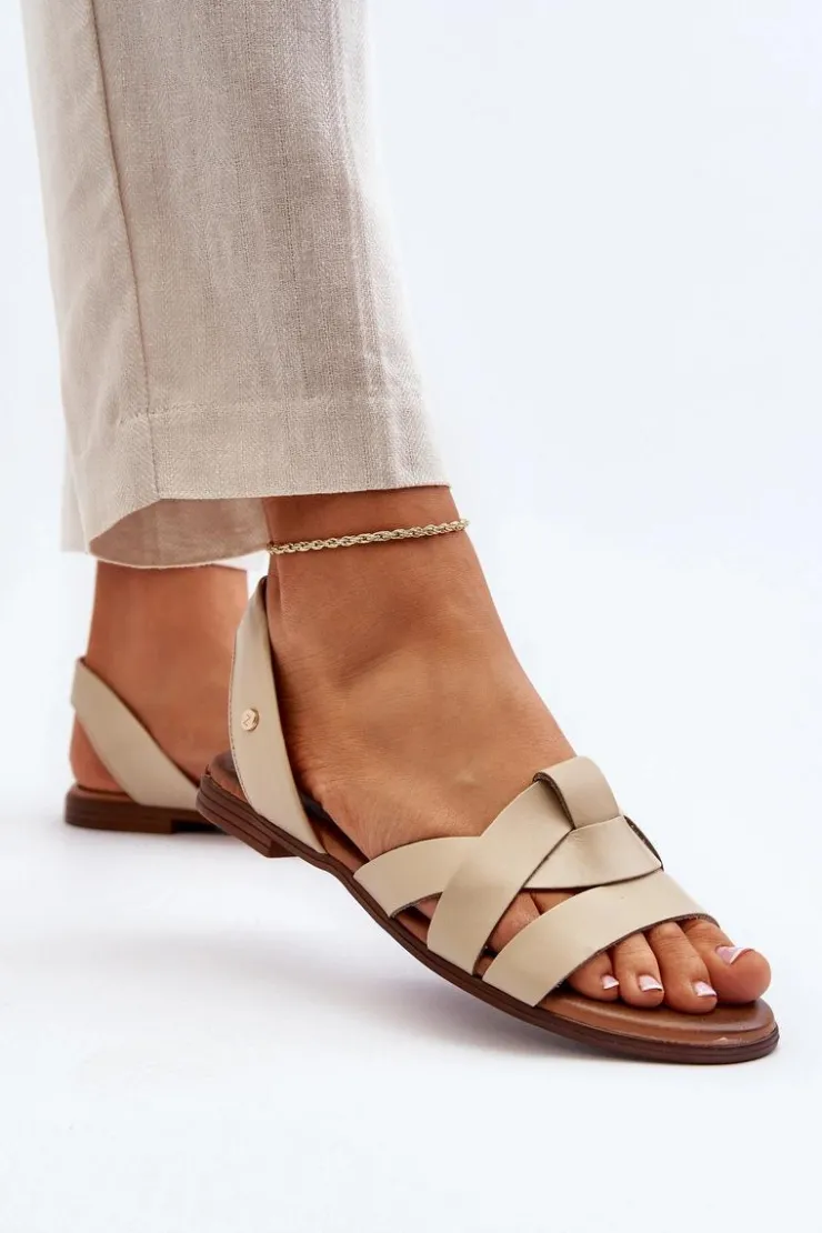 Zazoo Sandały Płaskie*40185 Wygodne Skórzane Wsuwane Sandały Beżowe Beżowy