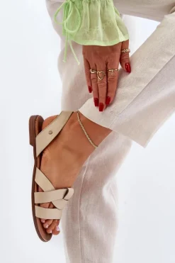 Zazoo Sandały Płaskie*40185 Wygodne Skórzane Wsuwane Sandały Beżowe Beżowy