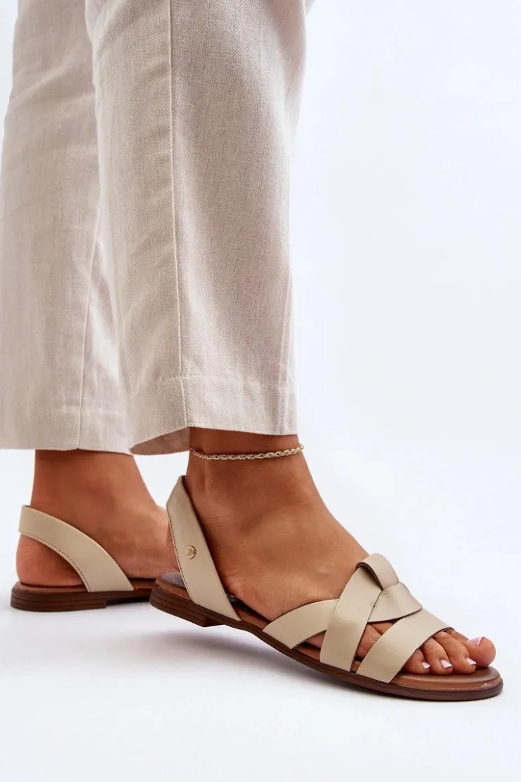 Zazoo Sandały Płaskie*40185 Wygodne Skórzane Wsuwane Sandały Beżowe Beżowy