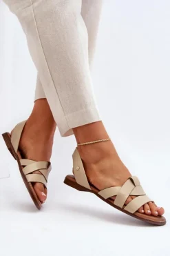 Zazoo Sandały Płaskie*40185 Wygodne Skórzane Wsuwane Sandały Beżowe Beżowy