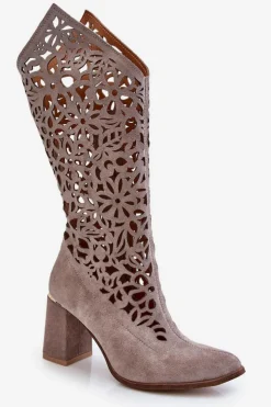 Damskie Zazoo 3234 Zamszowe Ażurowe Kozaki 3234 Cappuccino