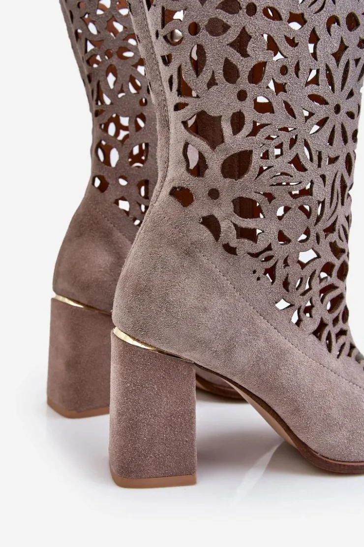 Damskie Zazoo 3234 Zamszowe Ażurowe Kozaki 3234 Cappuccino