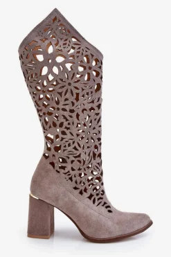 Damskie Zazoo 3234 Zamszowe Ażurowe Kozaki 3234 Cappuccino