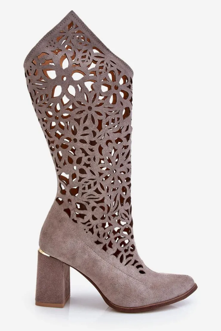 Damskie Zazoo 3234 Zamszowe Ażurowe Kozaki 3234 Cappuccino