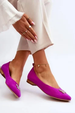 Damskie Zazoo 2887 Zamszowe Baleriny Z Ozdobnym Motylem Fuksja