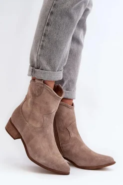 Best Zazoo 3329 Zamszowe Botki Kowbojki Na Niskim Obcasie Cappucino