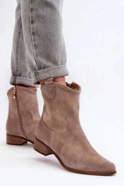 Best Zazoo 3329 Zamszowe Botki Kowbojki Na Niskim Obcasie Cappucino