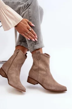 Best Zazoo 3329 Zamszowe Botki Kowbojki Na Niskim Obcasie Cappucino