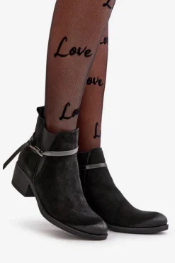 Damskie Zazoo 60478 Zamszowe Botki Na Obcasie Ocieplane Zapinane Na Zamek Czarne