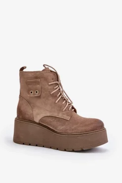 Zazoo Botki Ocieplane|Botki Skórzane*60499 Zamszowe Damskie Botki Na Platformie I Koturnie Ocieplane Beżowe Beżowy