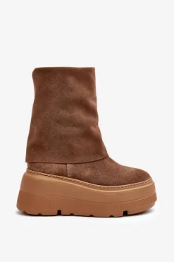 Zazoo Botki Maciejka|Czarne Botki*3410 Zamszowe Damskie Botki Na Masywnej Platformie Camel Brązowy