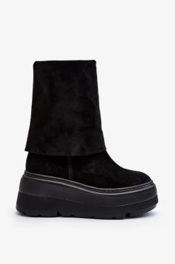 Zazoo Botki Maciejka|Botki Skórzane*3410 Zamszowe Damskie Botki Na Masywnej Platformie Czarne