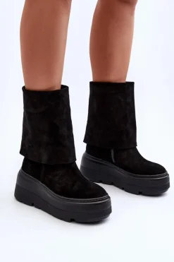 Zazoo Botki Maciejka|Botki Skórzane*3410 Zamszowe Damskie Botki Na Masywnej Platformie Czarne