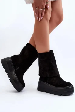 Zazoo Botki Maciejka|Botki Skórzane*3410 Zamszowe Damskie Botki Na Masywnej Platformie Czarne