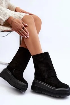 Zazoo Botki Maciejka|Botki Skórzane*3410 Zamszowe Damskie Botki Na Masywnej Platformie Czarne