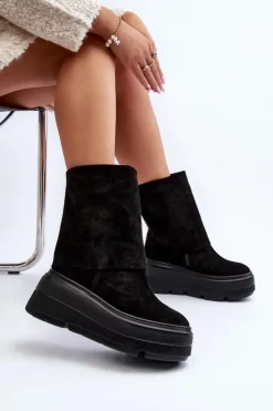 Zazoo Botki Maciejka|Botki Skórzane*3410 Zamszowe Damskie Botki Na Masywnej Platformie Czarne