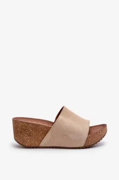 Zazoo Klapki Na Koturnie|Klapki Korkowe*40311 Zamszowe Klapki Damskie Na Korkowym Koturnie Beżowe