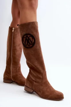 Damskie Zazoo 3367 Zamszowe Kozaki Damskie Przed Kolano Brązowe