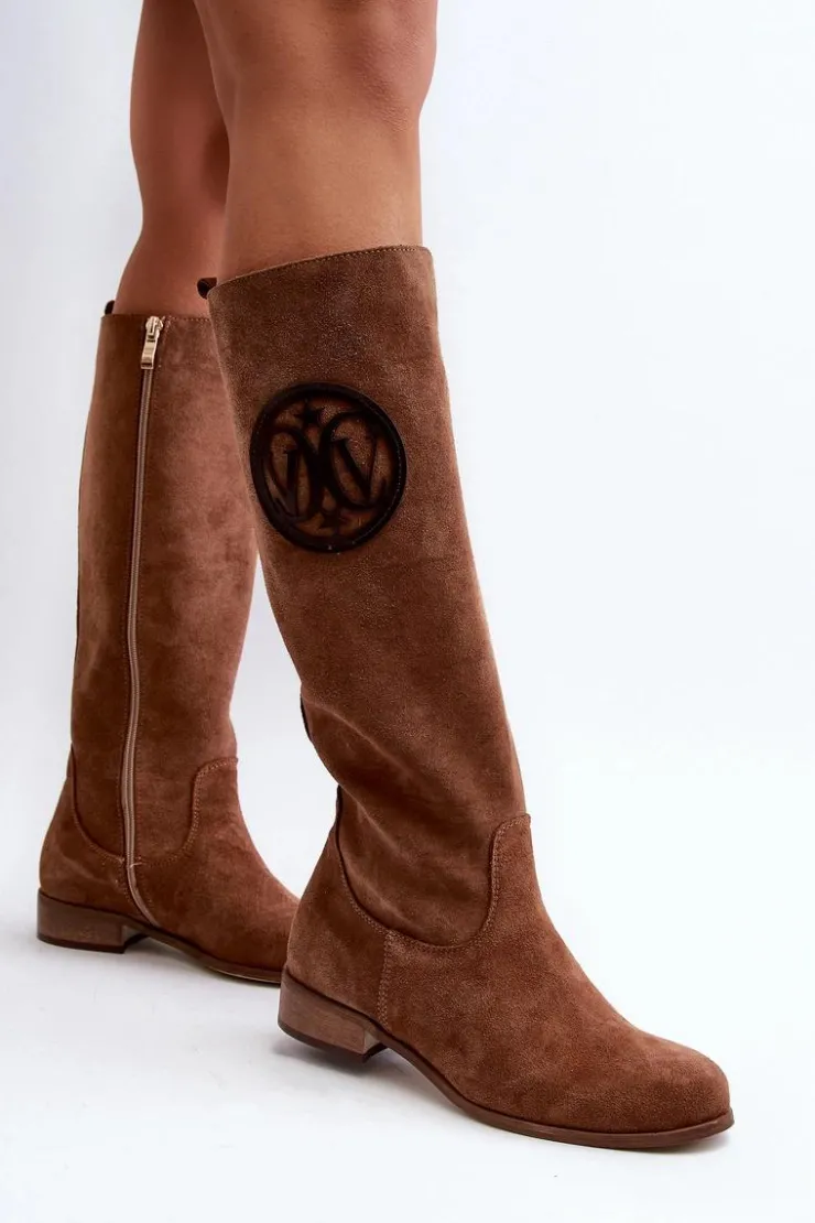 Damskie Zazoo 3367 Zamszowe Kozaki Damskie Przed Kolano Brązowe