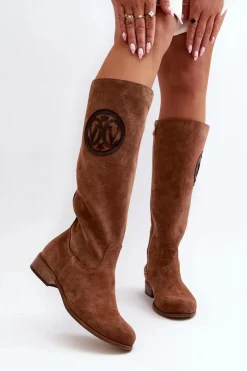 Damskie Zazoo 3367 Zamszowe Kozaki Damskie Przed Kolano Brązowe