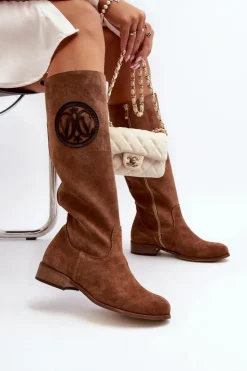 Damskie Zazoo 3367 Zamszowe Kozaki Damskie Przed Kolano Brązowe