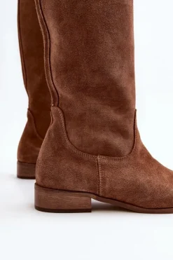 Damskie Zazoo 3367 Zamszowe Kozaki Damskie Przed Kolano Brązowe