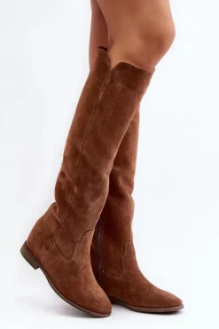 Best Zazoo 3407 Zamszowe Kozaki Do Kolana Na Płaskim Obcasie Camel