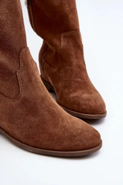 Best Zazoo 3407 Zamszowe Kozaki Do Kolana Na Płaskim Obcasie Camel