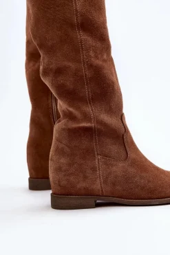 Best Zazoo 3407 Zamszowe Kozaki Do Kolana Na Płaskim Obcasie Camel