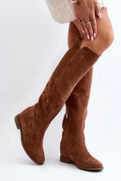 Best Zazoo 3407 Zamszowe Kozaki Do Kolana Na Płaskim Obcasie Camel