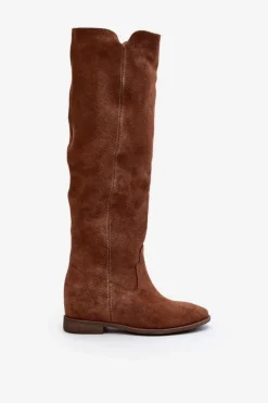 Best Zazoo 3407 Zamszowe Kozaki Do Kolana Na Płaskim Obcasie Camel