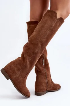 Best Zazoo 3407 Zamszowe Kozaki Do Kolana Na Płaskim Obcasie Camel