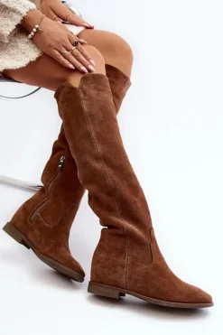 Best Zazoo 3407 Zamszowe Kozaki Do Kolana Na Płaskim Obcasie Camel