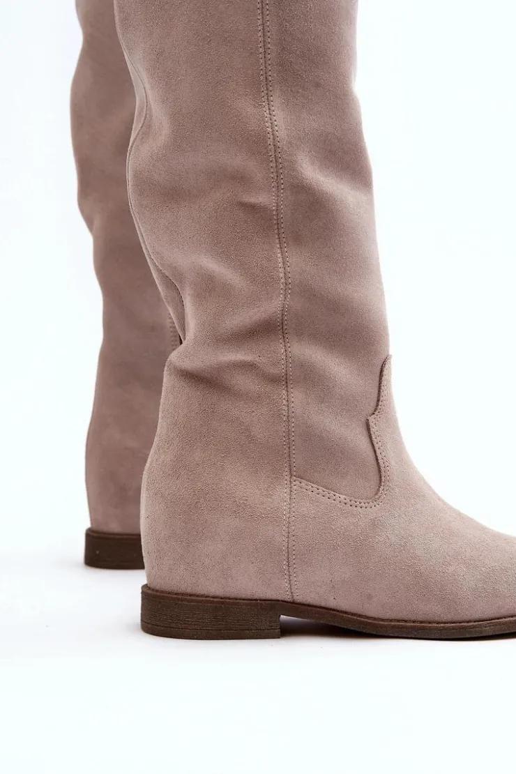 Zazoo Kozaki Wiosenne|Kozaki Płaskie*3407 Zamszowe Kozaki Do Kolana Na Płaskim Obcasie Cappuccino