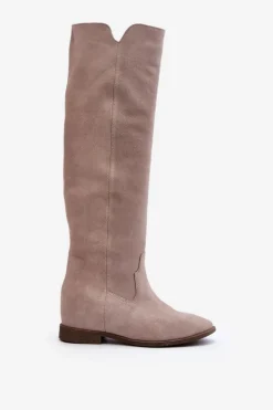 Zazoo Kozaki Wiosenne|Kozaki Płaskie*3407 Zamszowe Kozaki Do Kolana Na Płaskim Obcasie Cappuccino