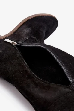 Discount Zazoo 3407 Zamszowe Kozaki Do Kolana Na Płaskim Obcasie Czarne Czarny