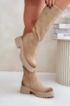 Zazoo Kozaki Ocieplane|Kozaki Przed Kolano*70145 Zamszowe Kozaki Przed Kolano Ocieplane Beżowe