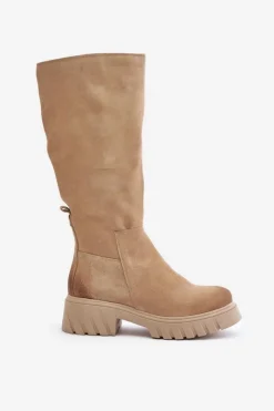 Zazoo Kozaki Ocieplane|Kozaki Przed Kolano*70145 Zamszowe Kozaki Przed Kolano Ocieplane Beżowe