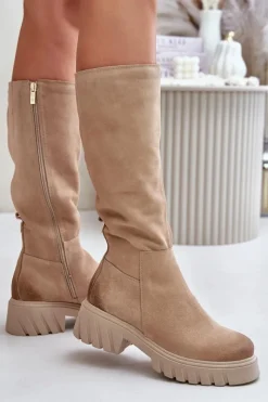 Zazoo Kozaki Ocieplane|Kozaki Przed Kolano*70145 Zamszowe Kozaki Przed Kolano Ocieplane Beżowe