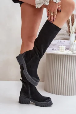 Sale Zazoo 70145 Zamszowe Kozaki Przed Kolano Ocieplane Czarne Czarny