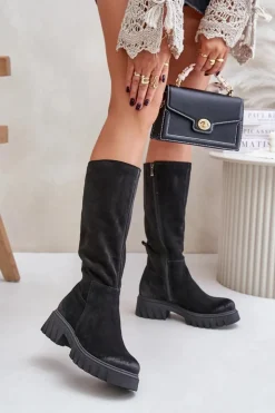 Sale Zazoo 70145 Zamszowe Kozaki Przed Kolano Ocieplane Czarne Czarny