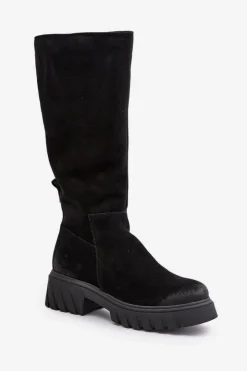 Sale Zazoo 70145 Zamszowe Kozaki Przed Kolano Ocieplane Czarne Czarny