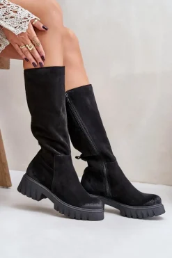 Sale Zazoo 70145 Zamszowe Kozaki Przed Kolano Ocieplane Czarne Czarny