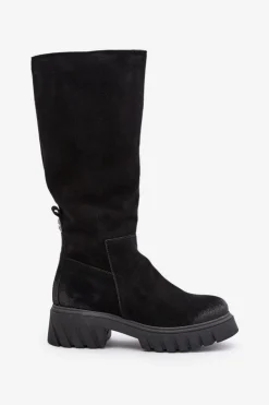 Sale Zazoo 70145 Zamszowe Kozaki Przed Kolano Ocieplane Czarne Czarny